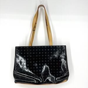 Vintage Arcadia Genuine Patent Leather Italy Black Embossed Double Handle Purse